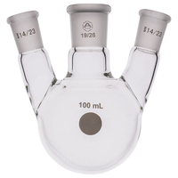A PLUS Round Bottom Flask Three Neck 100ml Centre Joint 19/26 Angl...