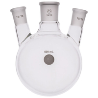 A PLUS Round Bottom Flask Three Neck 500ml Centre Joint 24/29 Angl...