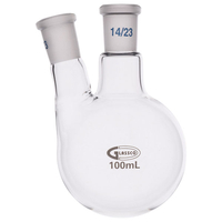 Glassco Round Bottom Flask Two Necks 100ml Centre Neck 14/23 Side. ..