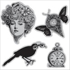 Hampton Art Set of 4 Cling Rubber Stamps on 4.5x4.5ins Backing Sheet - Time Flies