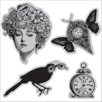 Hampton Art Set of 4 Cling Rubber Stamps on 4.5x4.5ins Backing Sheet - Time Flies