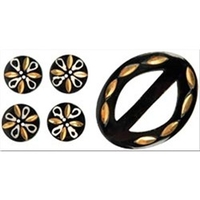 Handmade Horn Buckle & Buttons-Black/Gold/White 5/Pkg
