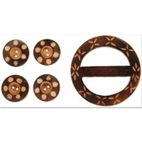 Handmade Wood Buckle & Buttons-Carved Circles 5/Pkg