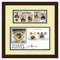 Harry Potter Framed 5 Characters Stamps Sheetlet & Hogwarts Cover Signed by Jim Broadbent