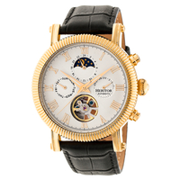Heritor Gents Automatic IP Plated Winston Open Heart Day & Night Indicator Watch with Genuine Leather Strap