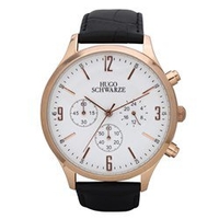 Hugo Schwarze Gents Cassius Chronograph Watch with Leather Buckle Strap