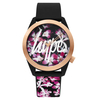 Hype Ladies Floral Dial Watch with Black Silicone Strap